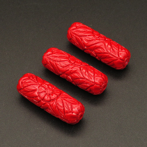 Resin Beads,Carved Tube Beads,Red,13x14mm,Hole:2mm,about 4.3g/pc,1pc/package,XBR00265albv-L001