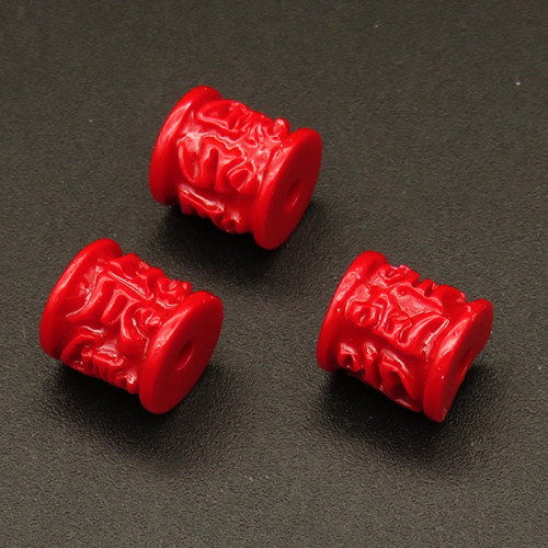 Resin Beads,Carved Cylinder,Red,8x12mm,Hole:1.5mm,about 1.5g/pc,1pc/package,XBR00271bnbb-L001