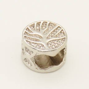 Brass Beads,Flat Round,Tree,Long-lasting plated,Silver Color,8x5.5mm,Hole:3mm,about 1.12g/pc,20 pcs/package,XFB00308bhia-L002