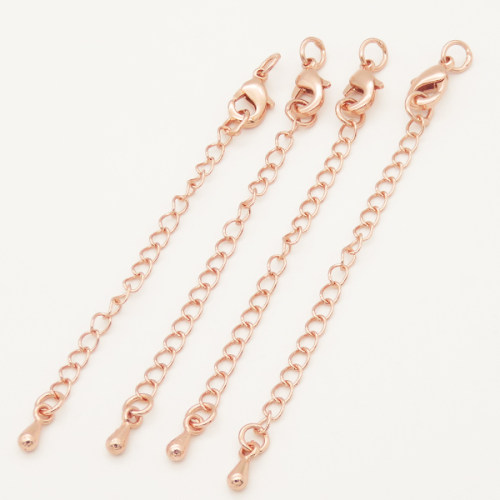 Brass Ends with Chain,Chain Extender and Lobster Claw Clasps,Long-lasting plated,Rose Golden,Lobster:5x10mm,Tail:60x3mm,Hole:3mm,about 0.67g/pc,50 pcs/package,XFCL00001ajnl-L002