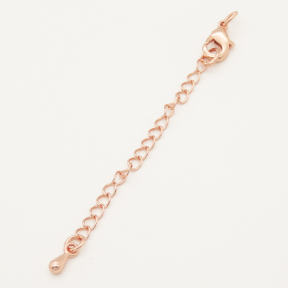 Brass Ends with Chain,Chain Extender and Lobster Claw Clasps,Long-lasting plated,Rose Golden,Lobster:5x10mm,Tail:60x3mm,Hole:3mm,about 0.67g/pc,50 pcs/package,XFCL00001ajnl-L002