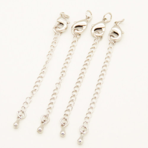 Brass Ends with Chain,Chain Extender and Lobster Claw Clasps,Long-lasting plated,Silver Color,Lobster:7x12mm
Tail:55x2.5mm,Hole:3x5mm,about 0.88g/pc,50 pcs/package,XFCL00005ajnl-L002