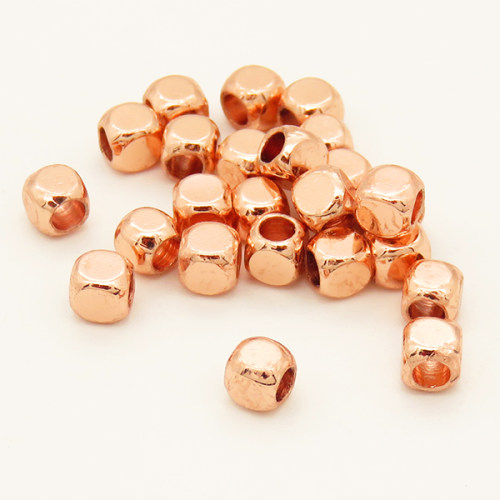 Brass Beads,Cube,Angle of attack,Long-lasting plated,Rose Golden,3x3mm,Hole:2mm,about 0.12g/pc,500 pcs/package,XFF00043bkab-L002