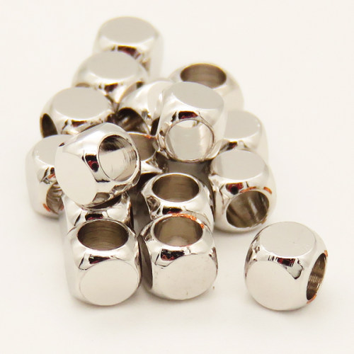 Brass Beads,Cube,Angle of attack,Long-lasting plated,Silver Color,4x4mm,Hole:3mm,about 0.25g/pc,100 pcs/package,XFF00073bhia-L002