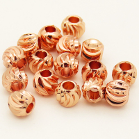 Brass Corrugated Beads,Rondelle,Long-lasting plated,Rose Golden,4x5mm,Hole:2mm,about 0.26g/pc,100 pcs/package,XFF00079bhva-L002
