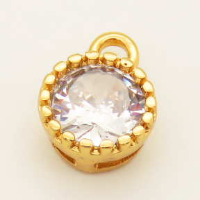 Brass Cubic Zirconia Pendants,Flat Round,Long-lasting plated,Golden,10x7x4mm,Hole:1.5mm,about 0.75g/pc,20 pcs/package,XFPC00454aivb-L002