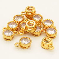Brass Cubic Zirconia Pendants,Flat Round,Long-lasting plated,Golden,9x6x4mm,Hole:1mm,about 0.5g/pc,20 pcs/package,XFPC00456bika-L002