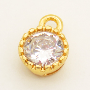 Brass Cubic Zirconia Pendants,Flat Round,Long-lasting plated,Golden,9x6x4mm,Hole:1mm,about 0.5g/pc,20 pcs/package,XFPC00456bika-L002