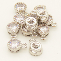 Brass Cubic Zirconia Pendants,Flat Round,Long-lasting plated,Silver Color,9x6x4mm,Hole:1mm,about 0.5g/pc,20 pcs/package,XFPC00458bika-L002