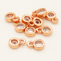Brass Cubic Zirconia Pendants,Flat Round,Long-lasting plated,Rose Golden,6.5x4x2mm,Hole:1mm,about 0.18g/pc,100 pcs/package,XFPC00460vila-L002