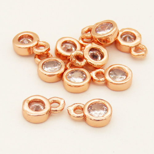 Brass Cubic Zirconia Pendants,Flat Round,Long-lasting plated,Rose Golden,6.5x4x2mm,Hole:1mm,about 0.18g/pc,100 pcs/package,XFPC00460vila-L002