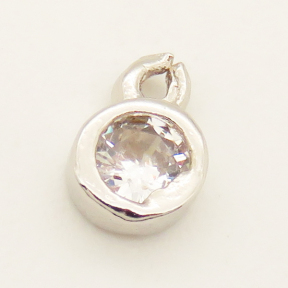 Brass Cubic Zirconia Pendants,Flat Round,Long-lasting plated,Silver Color,6.5x4x2mm,Hole:1mm,about 0.18g/pc,100 pcs/package,XFPC00462vila-L002