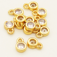 Brass Cubic Zirconia Pendants,Flat Round,Long-lasting plated,Golden,6.5x4x2mm,Hole:1mm,about 0.18g/pc,100 pcs/package,XFPC00464vila-L002