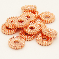 Brass Spacer Beads,Gear,Long-lasting plated,Rose Golden,7.5x2mm,Hole:2mm,about 0.32g/pc,100 pcs/package,XFS00001ahlv-L002