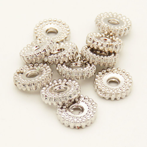 Brass Spacer Beads,Gear,Long-lasting plated,Silver Color,7.5x2mm,Hole:2mm,about 0.32g/pc,100 pcs/package,XFS00007ahlv-L002