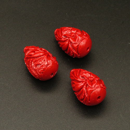 Resin Beads,Carved Water Droplets,Flower,Red,13x22mm,Hole:1.5mm,about 4.4g/pc,1pc/package,XBR00427hmbb-L001