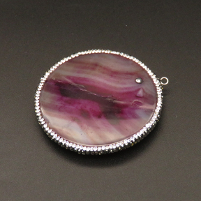 Natural Agate,Pendant & Charms,Rhinestone,Round，Faceted,Purple,52x7mm,Hole:2.5mm,about 27.1g/pc,1pc/package,XFPC01092bhia-L001