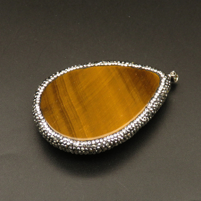 Natural Tiger Eye, Pendant & Charms, Rhinestone,Water Droplets,Brown,11x45x60mm,Hole:3.5mm,about 40.7g/pc,1pc/package,XFPC01094bhia-L001