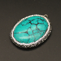 Natural Turquoise, Pendant & Charm, Rhinestone,Oval,Blue,10x35x43mm,Hole:2.5mm,about 19.4g/pc,1pc/package,XFPC01105bhia-L001