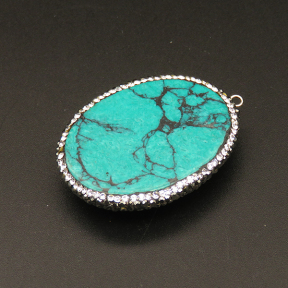 Natural Turquoise, Pendant & Charm, Rhinestone,Oval,Blue,10x35x43mm,Hole:2.5mm,about 19.4g/pc,1pc/package,XFPC01105bhia-L001