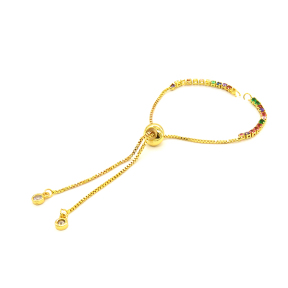 Brass Slider Bracelet Making,with Cubic Zirconia,Adjustable Bracelet,Box Chain,Random Mixed Color,240x2mm,Hole:2mm,about 2.74g/pc,5 pcs/package,XFB00334avja-L002