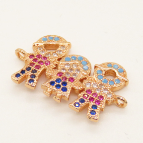 Brass Micro Pave Cubic Zirconia Links,Boys and Girls,Random Mixed Color,21x15mm,Hole:1.5mm,about 2.09g/pc,5 pcs/package,XFCO01043aakl-L002