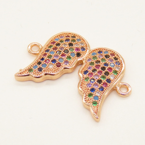 Brass Micro Pave Cubic Zirconia Links,Wing,Random Mixed Color,17x18mm,Hole:1mm,about 2.08g/pc,5 pcs/package,XFCO01047vbll-L002
