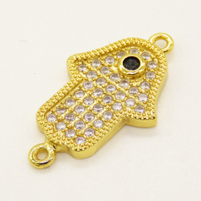 Brass Micro Pave Cubic Zirconia Links,Hamsa Hand/Hand of Fatima/Hand of Miriam,Random Mixed Color,17x12mm,Hole:1mm,about 1.25g/pc,5 pcs/package,XFCO01063aajl-L002