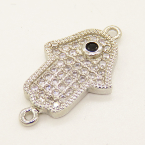 Brass Micro Pave Cubic Zirconia Links,Hamsa Hand/Hand of Fatima/Hand of Miriam,Random Mixed Color,17x12mm,Hole:1mm,about 1.25g/pc,5 pcs/package,XFCO01063aajl-L002