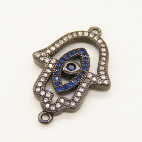 Brass Micro Pave Cubic Zirconia Links,Hamsa Hand/Hand of Fatima/Hand of Miriam,with Devil's Eye,Random Mixed Color,22x18mm,Hole:2mm,about 2.20g/pc,5 pcs/package,XFCO01068aajl-L002
