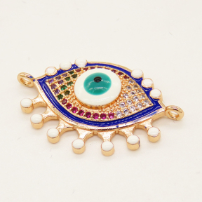 Brass Micro Pave Cubic Zirconia Links,with Enamel,Devil's Eye,Random Mixed Color,26x19mm,Hole:1.2mm,about 3.53g/pc,5 pcs/package,XFCO01079ablb-L002
