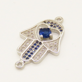 Brass Micro Pave Cubic Zirconia Links,Hamsa Hand/Hand of Fatima/Hand of Miriam,Random Mixed Color,21x15mm,Hole:1mm,about 1.61g/pc,5 pcs/package,XFCO01084aajl-L002
