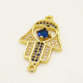 Brass Micro Pave Cubic Zirconia Links,Hamsa Hand/Hand of Fatima/Hand of Miriam,Random Mixed Color,21x15mm,Hole:1mm,about 1.61g/pc,5 pcs/package,XFCO01084aajl-L002