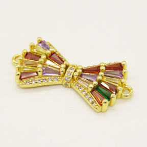 Brass Micro Pave Cubic Zirconia Links,Bow-knot,Random Mixed Color,24x15mm,Hole:1.2mm,about 2.78g/pc,5 pcs/package,XFCO01088vbll-L002