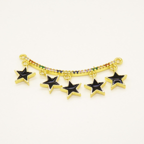 Brass Enamel Links Connectors,with Micro Pave Cubic Zirconia,Star,Random Mixed Color,41x2mm,Hole:2mm,about 3.25g/pc,5 pcs/package,XFCO01098bbml-L002