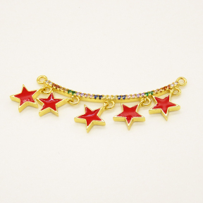 Brass Enamel Links Connectors,with Micro Pave Cubic Zirconia,Star,Random Mixed Color,41x2mm,Hole:2mm,about 3.25g/pc,5 pcs/package,XFCO01098bbml-L002