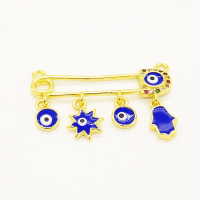 Brass Enamel Links Connectors,with Cubic Zirconia,Paper Clip,with Devil's Eye and Hamsa Hand,Golden,29x7mm,Hole:1.2mm,about 1.98g/pc,5 pcs/package,XFCO01135vbll-L002