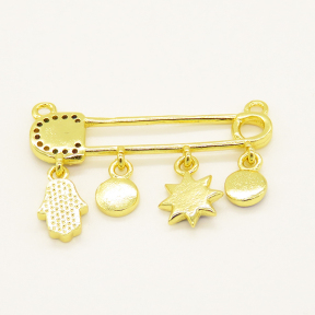 Brass Enamel Links Connectors,with Cubic Zirconia,Paper Clip,with Devil's Eye and Hamsa Hand,Golden,29x7mm,Hole:1.2mm,about 1.98g/pc,5 pcs/package,XFCO01135vbll-L002