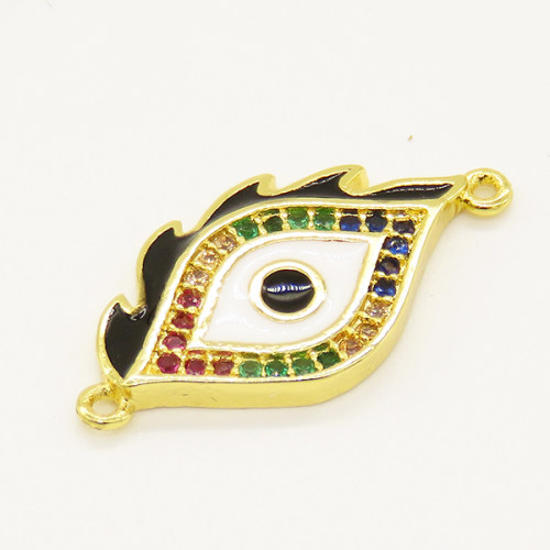 Brass Enamel Links Connectors,with Cubic Zirconia,Devil's Eye,Golden,21x12mm,Hole:1mm,about 1.80g/pc,5 pcs/package,XFCO01169baka-L002