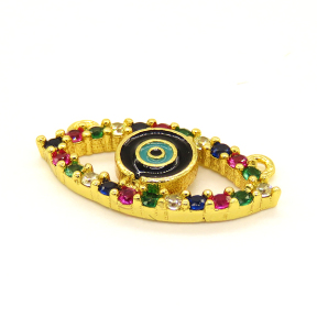 Brass Enamel Links Connectors,with Cubic Zirconia,Devil's Eye,Random Mixed Color,18x9mm,Hole:1mm,about 0.92g/pc,5 pcs/package,XFCO01173baka-L002