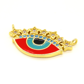 Brass Enamel Links Connectors,with Cubic Zirconia,Devil's Eye,Random Mixed Color,27x16mm,Hole:1.2mm,about 2.82g/pc,5 pcs/package,XFCO01180ablb-L002