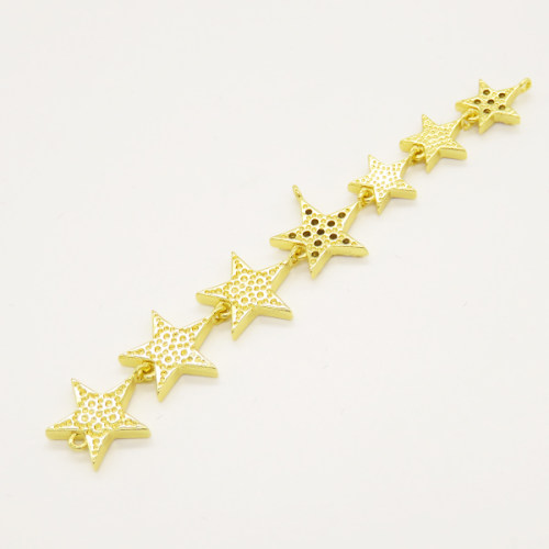 Brass Micro Pave Cubic Zirconia Links,Star,Golden,77x14mm,Hole:1mm,about 5.59g/pc,5 pcs/package,XFCO01192vhha-L002
