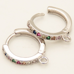 Brass Micro Pave Cubic Zirconia Huggie Hoop Earring Findings,with Loops,Ring,Random Mixed Color,13mm,Hole:1.5mm,about 1.60g/pair,5 pairs/package,XFE00163ablb-L002