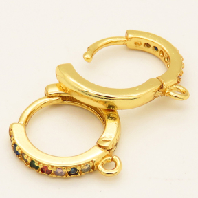 Brass Micro Pave Cubic Zirconia Huggie Hoop Earring Findings,with Loops,Ring,Random Mixed Color,13mm,Hole:1.5mm,about 1.60g/pair,5 pairs/package,XFE00163ablb-L002