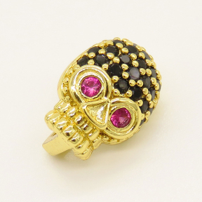 Brass Micro Pave Cubic Zirconia Slide Charms,Skull,for Halloween,Random Mixed Color,13x9mm,Hole:10x2mm,about 1.96g/pc,5 pcs/package,XFPC00684aajl-L002