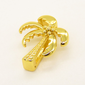 Brass Slide Charms,Coconut Tree,Random Mixed Color,14x12mm,Hole:10x2mm,about 1.23g/pc,5 pcs/package,XFPC00696vail-L002