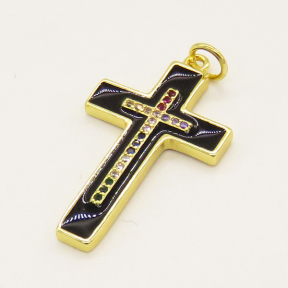 Brass Enamel Pendant,with Cubic Zirconia,Cross,Random Mixed Color,26x16mm,Hole:3.5mm,about 2.10g/pc,5 pcs/package,XFPC00700ablb-L002