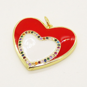 Brass Enamel Pendant,with Cubic Zirconia,Heart,Random Mixed Color,22x25mm,Hole:3.5mm,about 4.02g/pc,5 pcs/package,XFPC00710ablb-L002