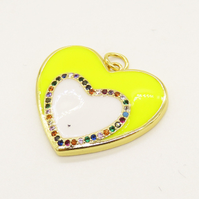 Brass Enamel Pendant,with Cubic Zirconia,Heart,Random Mixed Color,22x25mm,Hole:3.5mm,about 4.02g/pc,5 pcs/package,XFPC00710ablb-L002