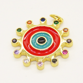 Brass Enamel Pendant,with Cubic Zirconia,Devil's Eye,Flat Round,Random Mixed Color,23mm,Hole:3mm,about 3.05g/pc,5 pcs/package,XFPC00718baka-L002